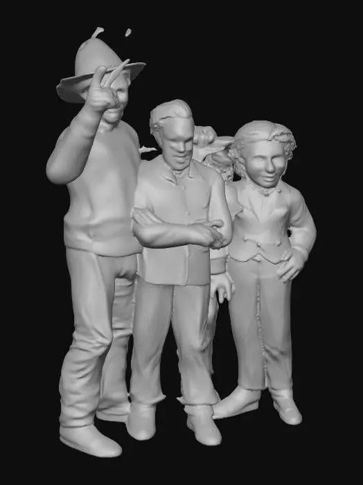 3D model for crea un immagine di una foto ricordo con tutti i cattivi dei film horror in posa, metti in risalto lo sfondo