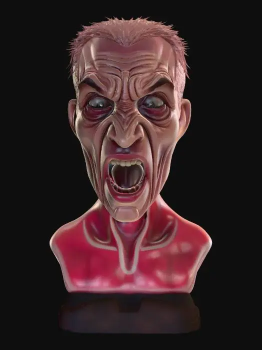 3D model for crea un immagine iper realistica di faccia di quoio metti in risalto la tensione e la paura
