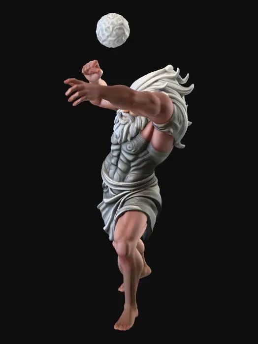 3D model for crea un immagine iper realistica di Zeus che sta lanciando un fulmine in preda all'ira metti in risalto la sua furia
