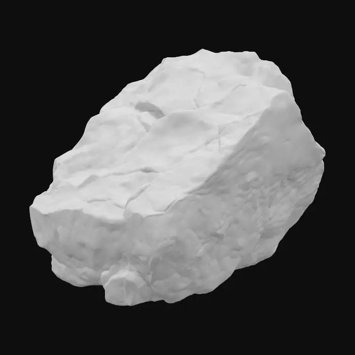 3D model for A photorealistic dark granite rock, medium-sized, with rough angular edges and a natural fractured surface. The granite should have a deep gray to almost black color with subtle mineral speckling, sharp cracks, and weathered details. The rock must look realistic and true-to-life, suitable for a medieval forest riverbank scene.