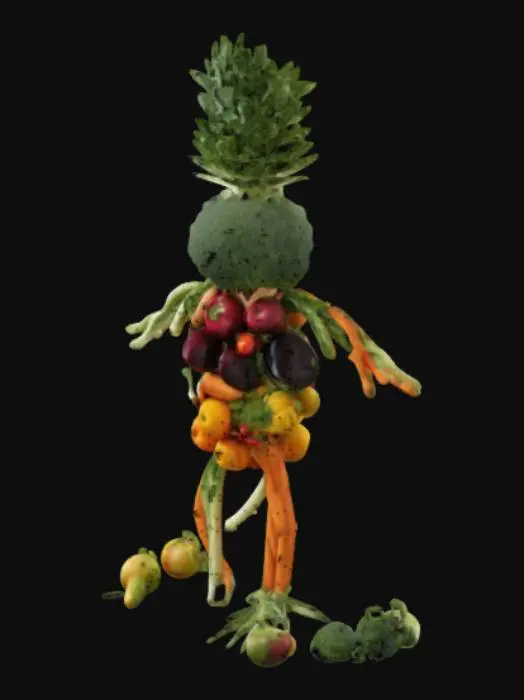 3D model for create a realistic life-like person made out of fruits and vegetable 