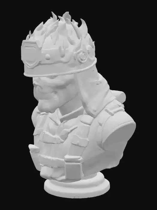 3D model for Create a bust model of Eddie from Iron Maiden wearing a fire helmet, fire coat and air pack