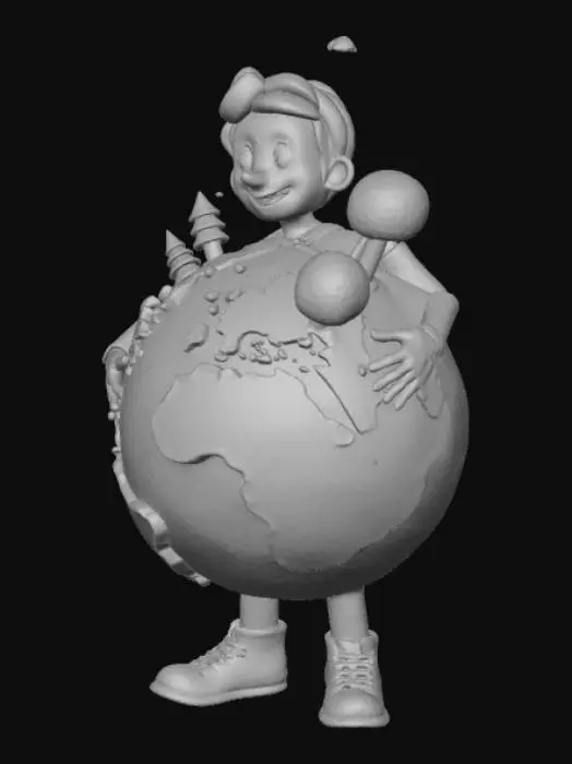 3D model for Crea un personaje que represente la acción por el clima, formado con detalles sobre el planeta tierra.
