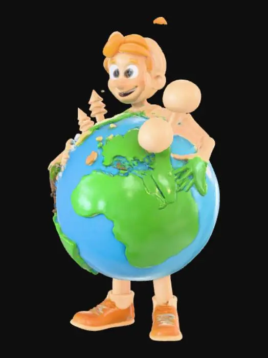 3D model for Crea un personaje que represente la acción por el clima, formado con detalles sobre el planeta tierra.