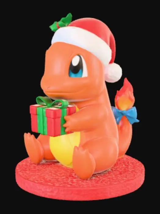 3D model for Świąteczny charmander z zachowaniem użycia maksymalnie 8 kolorów w pozycji która umożliwi mniejsza zmianę filamentow
