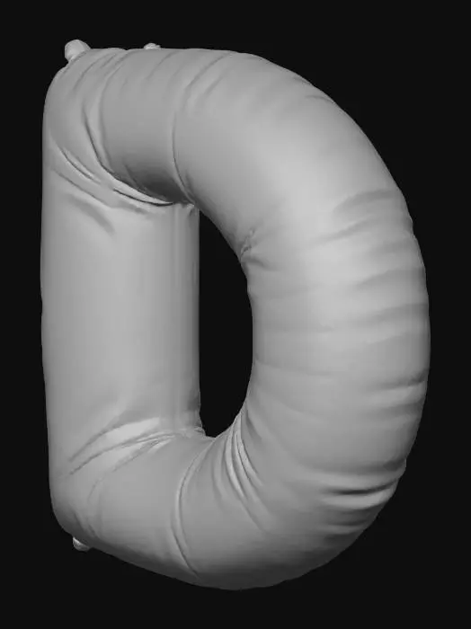 3D model for Create a 3D letter D and inflate it so it looks like a helium balloon, with a chrome blue and pink texture