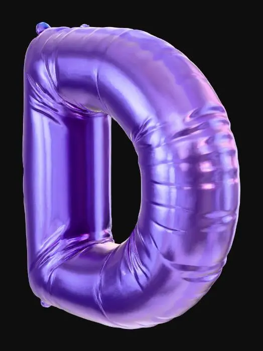 3D model for Create a 3D letter D and inflate it so it looks like a helium balloon, with a chrome blue and pink texture