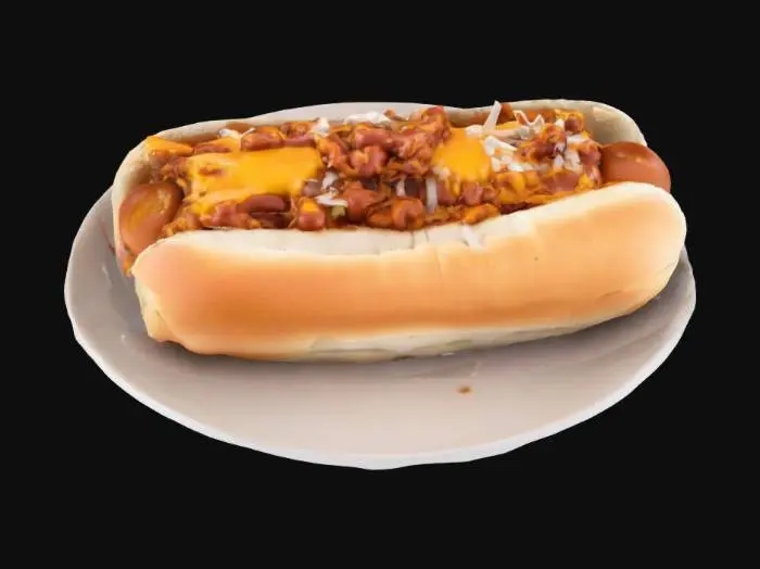 3D model for chili cheese hot dog with shredded onions