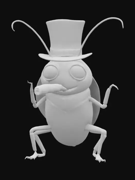 3D model for a cockroach wearing a hat and smoking a cigar