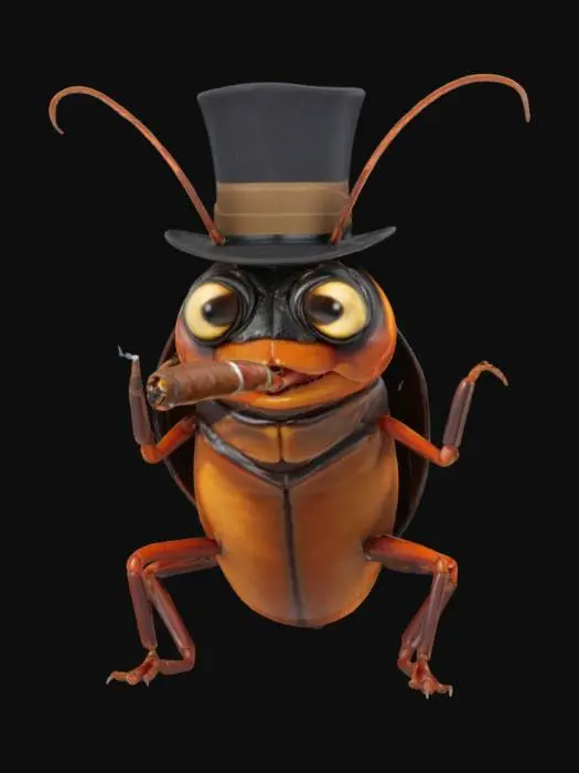 3D model for a cockroach wearing a hat and smoking a cigar