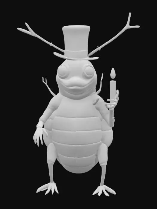 3D model for a cockroach wearing a hat and smoking a cigar