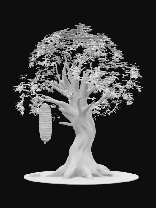 3D model for a tree with a hanging beehive attached to one of its branches, #garden#