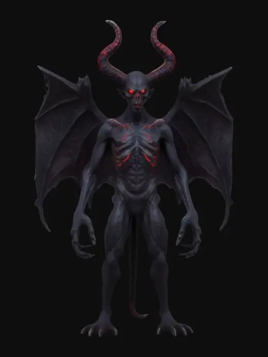 3D model for a black demon ghoul with horns and glowing red eyes