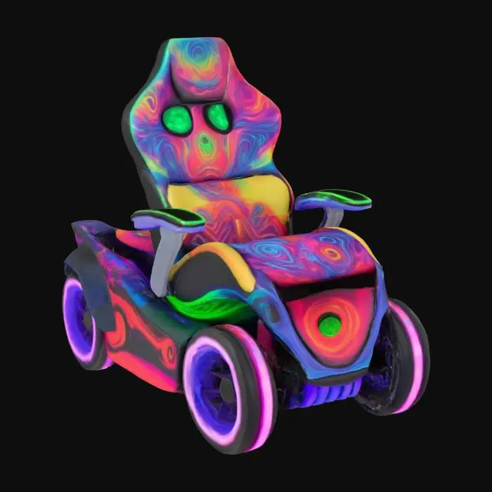 3D model for a really trippy gaming chair with wheels like a car
