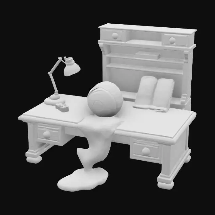 3D model for a desk with a realistic eyeball on it oozing green