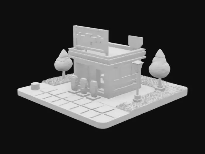 3D model for a 3d pixel art gas station

