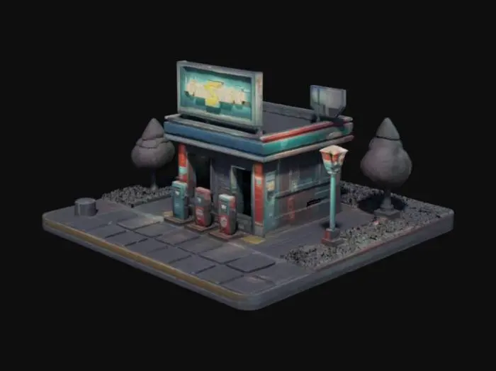 3D model for a 3d pixel art gas station
