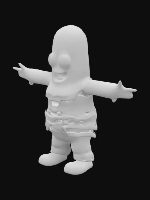 3D model for Make a cartoon 3d character , he is a mix of a mummy and pickles in t-pose arms spread ready for rigging
