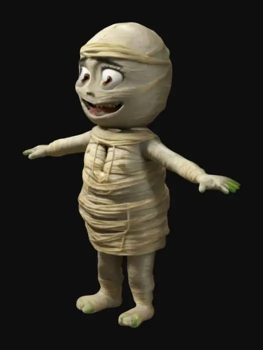 3D model for Make a cartoon 3d character , he is a mix of a mummy and pickles in t-pose arms spread ready for rigging