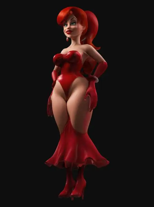 3D model for a voluptuous Jessica Rabbit from who framed roger rabbit is playable video game character with 2 legs and 2 arms, human
