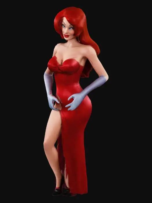 3D model for a voluptuous Jessica Rabbit from who framed roger rabbit is playable video game character with 2 legs and 2 arms, human