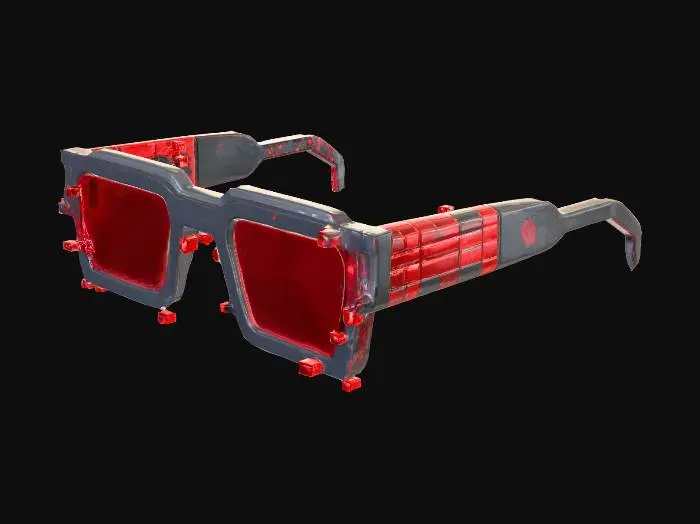 3D model for Create a low-poly Roblox UGC Limited sunglasses accessory with a glitched digital style.

Shape: clean, stylized shades with a bold rectangular or angular frame that fits Roblox avatar faces.

Design detail: add small floating glitch fragments or cubes around the lenses and edges, giving the illusion of a digital distortion effect.

Material: flat stylized shading — no photorealism. Use solid colors (black, dark gray, or neon highlights).

Lenses: slightly transparent with subtle pixelated patterns or streaks to enhance the glitch effect.

Style: Roblox-inspired, bold, low-poly geometry with clean lines.

Final result: trendy “Glitched Shades” UGC Limited — futuristic, collectible, and Roblox-ready.
