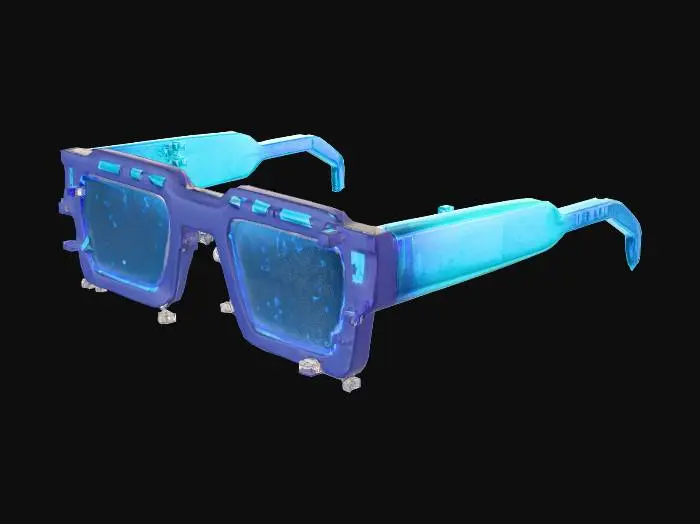 3D model for Create a low-poly Roblox UGC Limited sunglasses accessory with a glitched digital style.

Shape: clean, stylized shades with a bold rectangular or angular frame that fits Roblox avatar faces.

Design detail: add small floating glitch fragments or cubes around the lenses and edges, giving the illusion of a digital distortion effect.

Material: flat stylized shading — no photorealism. Use solid colors (black, dark gray, or neon highlights).

Lenses: slightly transparent with subtle pixelated patterns or streaks to enhance the glitch effect.

Style: Roblox-inspired, bold, low-poly geometry with clean lines.

Final result: trendy “Glitched Shades” UGC Limited — futuristic, collectible, and Roblox-ready.