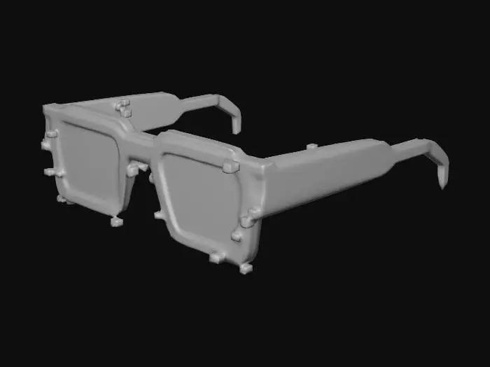 3D model for Create a low-poly Roblox UGC Limited sunglasses accessory with a glitched digital style.

Shape: clean, stylized shades with a bold rectangular or angular frame that fits Roblox avatar faces.

Design detail: add small floating glitch fragments or cubes around the lenses and edges, giving the illusion of a digital distortion effect.

Material: flat stylized shading — no photorealism. Use solid colors (black, dark gray, or neon highlights).

Lenses: slightly transparent with subtle pixelated patterns or streaks to enhance the glitch effect.

Style: Roblox-inspired, bold, low-poly geometry with clean lines.

Final result: trendy “Glitched Shades” UGC Limited — futuristic, collectible, and Roblox-ready.