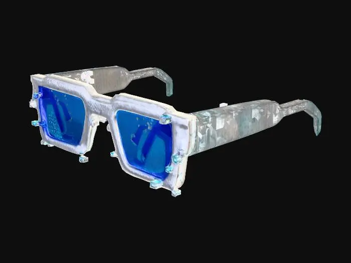 3D model for Create a low-poly Roblox UGC Limited sunglasses accessory with a glitched digital style.

Shape: clean, stylized shades with a bold rectangular or angular frame that fits Roblox avatar faces.

Design detail: add small floating glitch fragments or cubes around the lenses and edges, giving the illusion of a digital distortion effect.

Material: flat stylized shading — no photorealism. Use solid colors (black, dark gray, or neon highlights).

Lenses: slightly transparent with subtle pixelated patterns or streaks to enhance the glitch effect.

Style: Roblox-inspired, bold, low-poly geometry with clean lines.

Final result: trendy “Glitched Shades” UGC Limited — futuristic, collectible, and Roblox-ready.