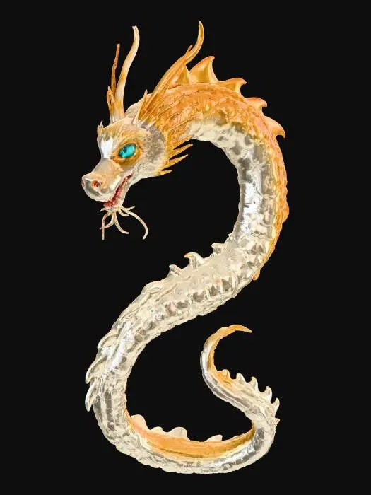 3D model for Un arco celestial con muchos detalles y gemas por los bordes que floten algunas con aura divina y de larga amplitud con marcos curvados suavemente y decorados con detalles dorados de formas de dragonesa. Con una base blanca incial que tienda a azul muy claro que sea con una cuerda blanca incluso brillante. En los extremos de los bordes incrusta ojos cianes hechos de gemas