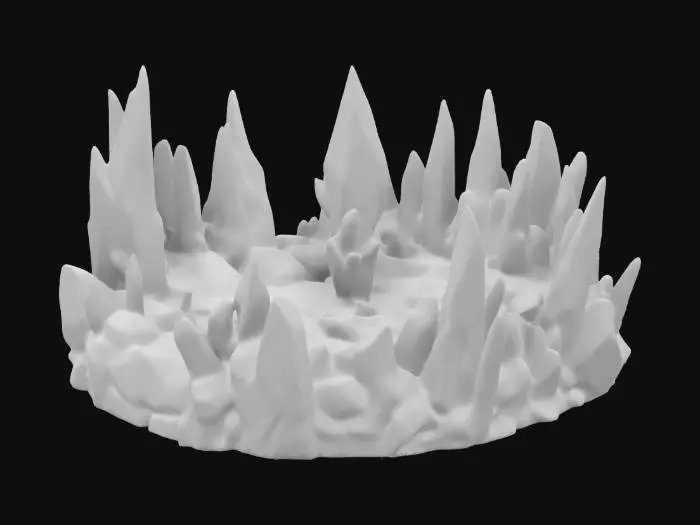 3D model for dark crystal formations with glowing red and magenta energy. Each has a unique shape, with sharp spires and eerie, otherworldly energy seeping through cracks.