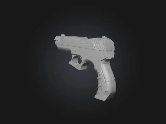 3D model for a hyper-realistic,high-resolution pistol of a classic 1911 pistol on a worm rain slicked