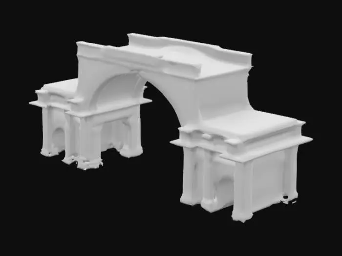 3D model for Design an architectural arch that combines the timeless elegance of Roman engineering with modern, sustainable principles. Incorporate traditional Roman elements like keystones and Roman concrete, while using futuristic materials and innovative techniques. Focus on balance, structural integrity, and aesthetic beauty, with features like green roofs, energy-efficient design, and adaptive materials. The arch should blend ancient grandeur with futuristic design elements, creating a harmonious, forward-thinking structure.