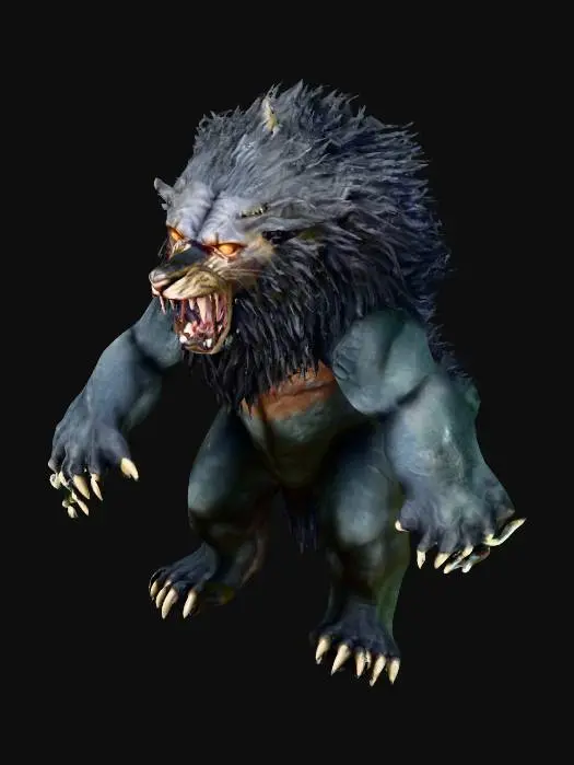 3D model for a sinister beast with a lion's head, snakes coming out of its chest and claws for hands, T-pose, Ultra Realistic