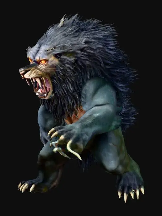 3D model for a sinister beast with a lion's head, snakes coming out of its chest and claws for hands, T-pose, Ultra Realistic