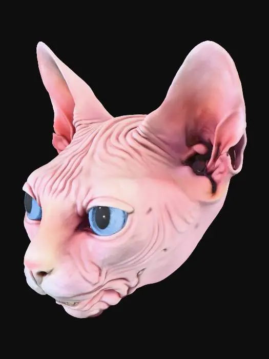 3D model for Cat Head with Open Mouth