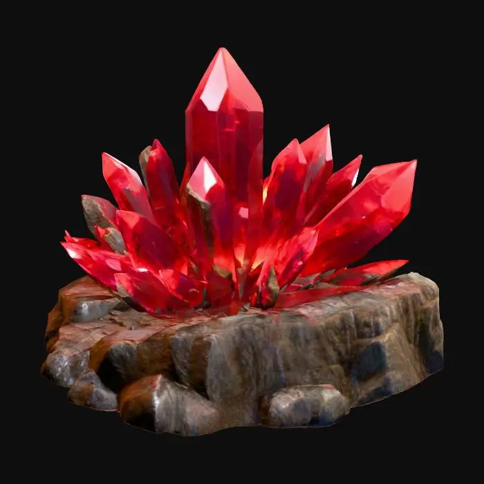 3D model for "a stylized fantasy crystal ore cluster emerging from rock, glowing softly, game-ready 3D render, detailed geometry, colored reflections, ambient rimlight, isolated on neutral background, photorealistic lighting, stylized like Roblox resource node"