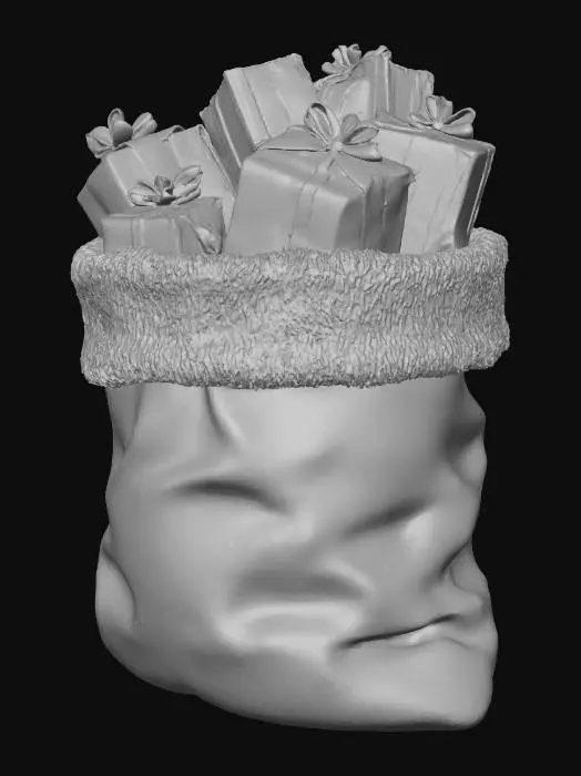 3D model for wygeneruj mi worek św mikołaja, niech wyglada na wypełniony po brzegi, niech będzie czuć świąteczny klimat
