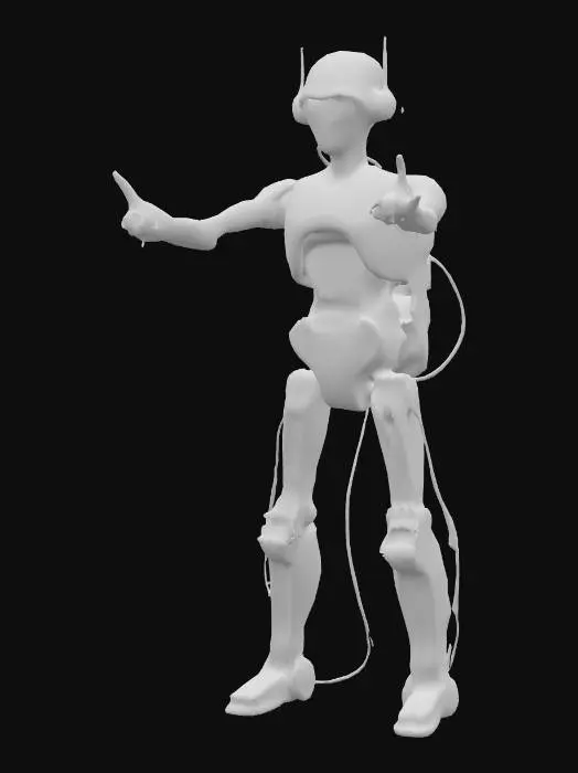 3D model for Robot, with metal rods, metal joints, wires, lights