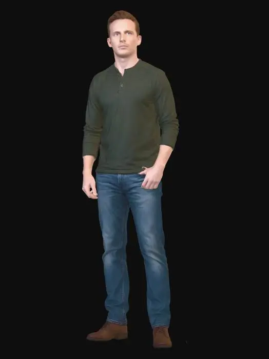 3D model for Casual Olive Henley Outfit