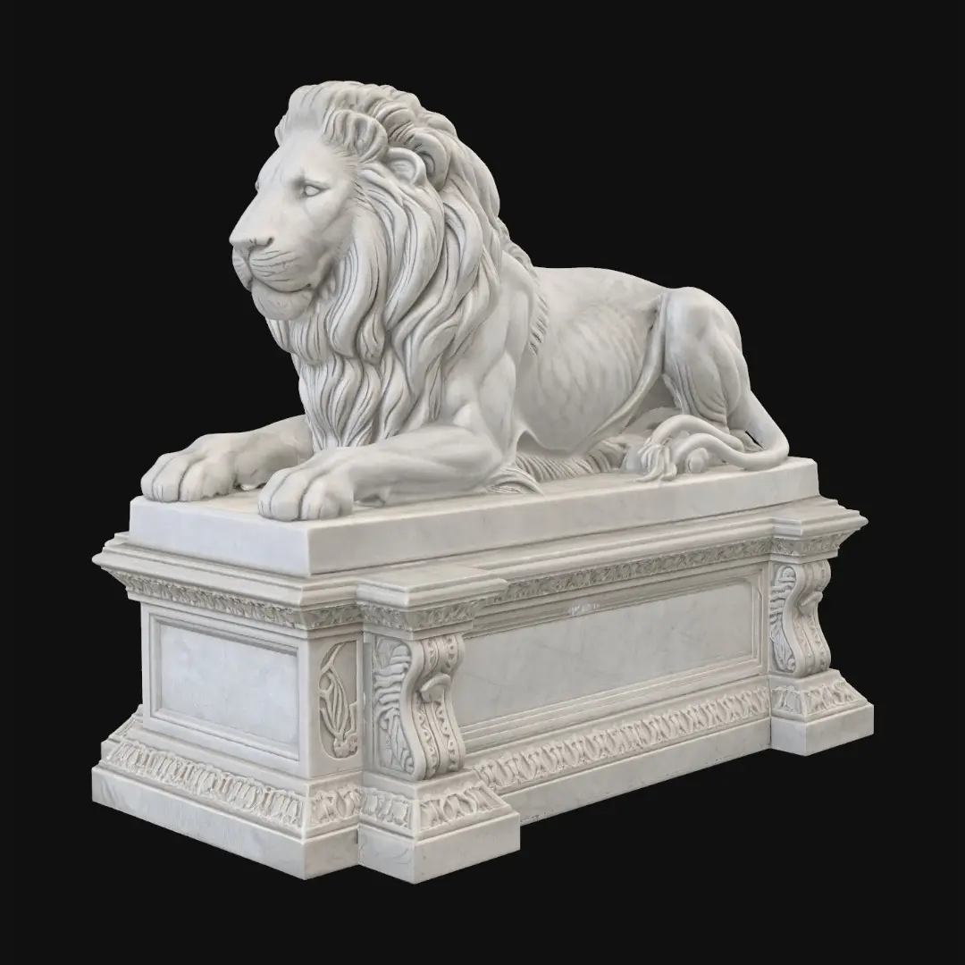 Lying Lion on Marble Pedestal — modello 3D AI Meshy