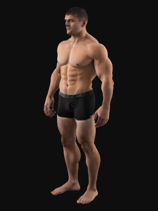 3D model for Naked Male Human with dark underwear as a baseline for a UMA system. No facial markings, no hair. 
