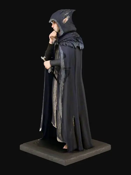 3D model for male elf with a raven hood and cloak , dagger
Pose : Thinking