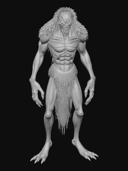 3D model for Shadowy creature long legs , short neck . teethy grin , flashing white eyes