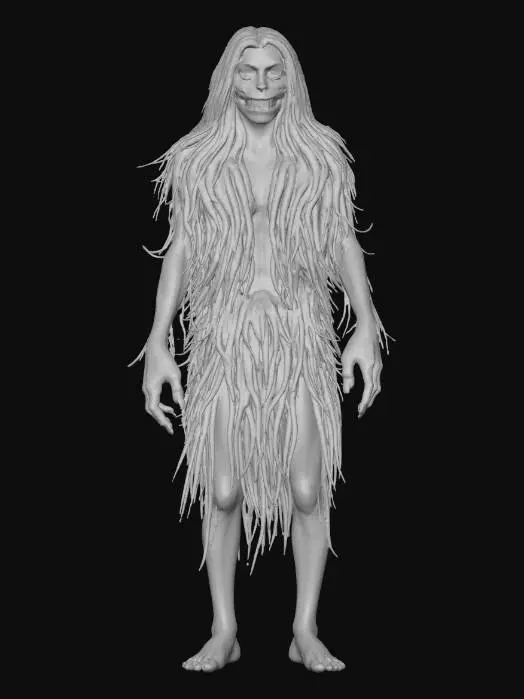 3D model for #Halloween2025#, Shadowy creature long legs , short neck . teethy grin , flashing white eyes
