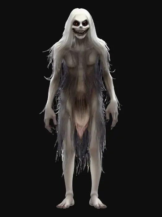 3D model for #Halloween2025#, Shadowy creature long legs , short neck . teethy grin , flashing white eyes