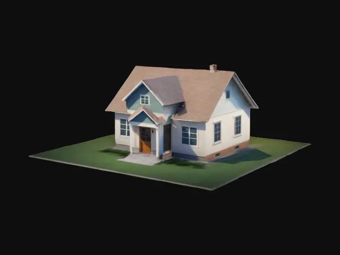 3D model for single-family house, one story, low poly model