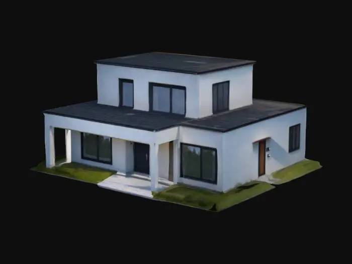 3D model for modern single-family house, one story, low poly model