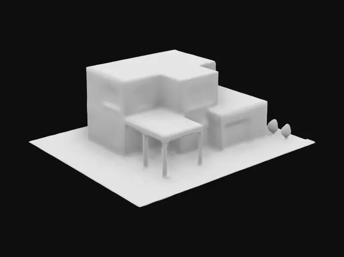 3D model for modern single-family house, one story, low poly model