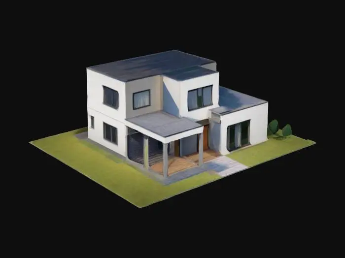 3D model for modern single-family house, one story, low poly model
